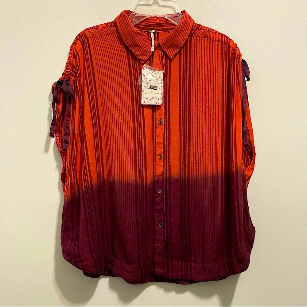 NWT Free People Women’s Baby Blues Ombre Striped Poplin Button Down Shirt - Picture 2 of 9